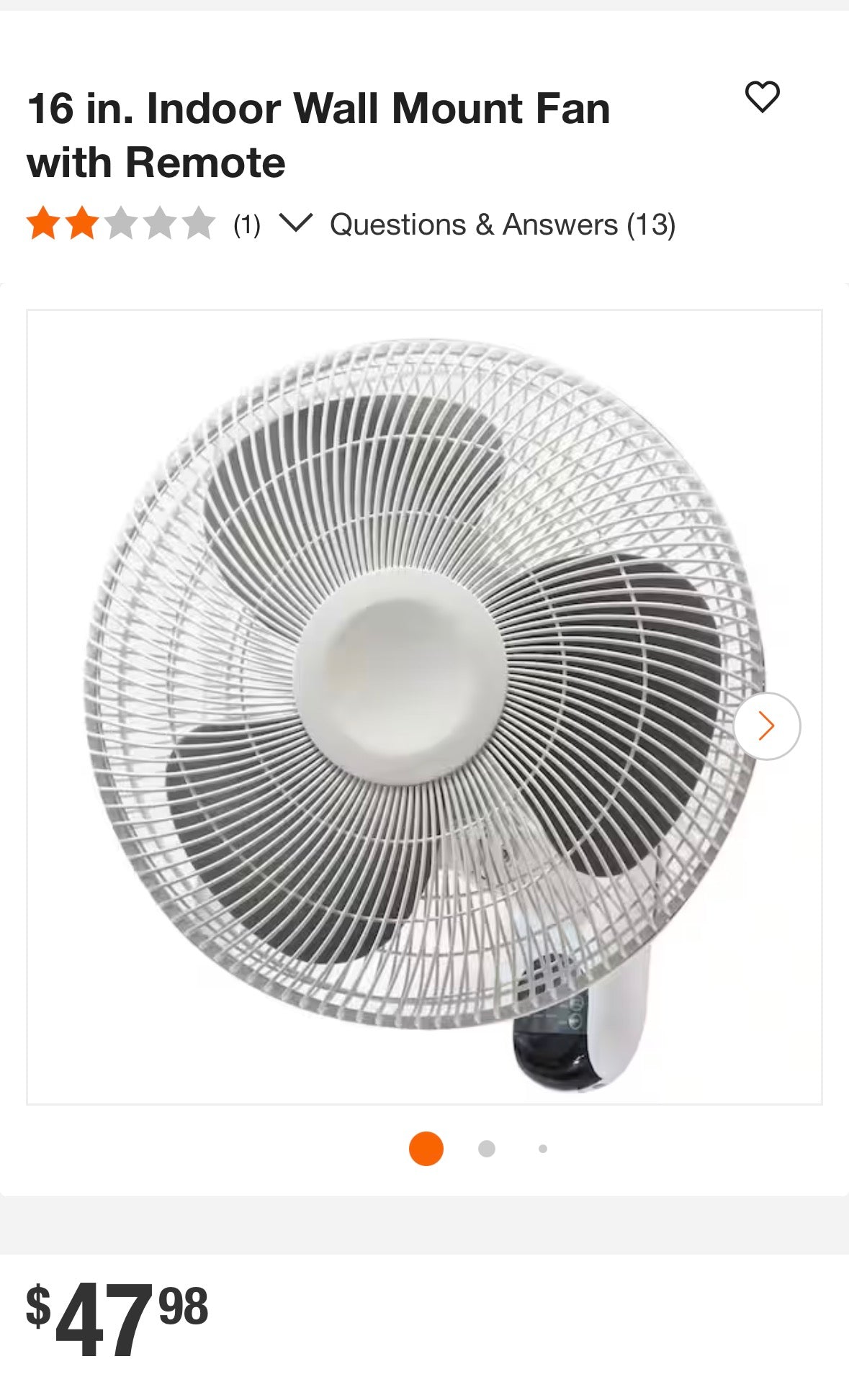 HAMPTON BAY 16in Wall Mount Fan
