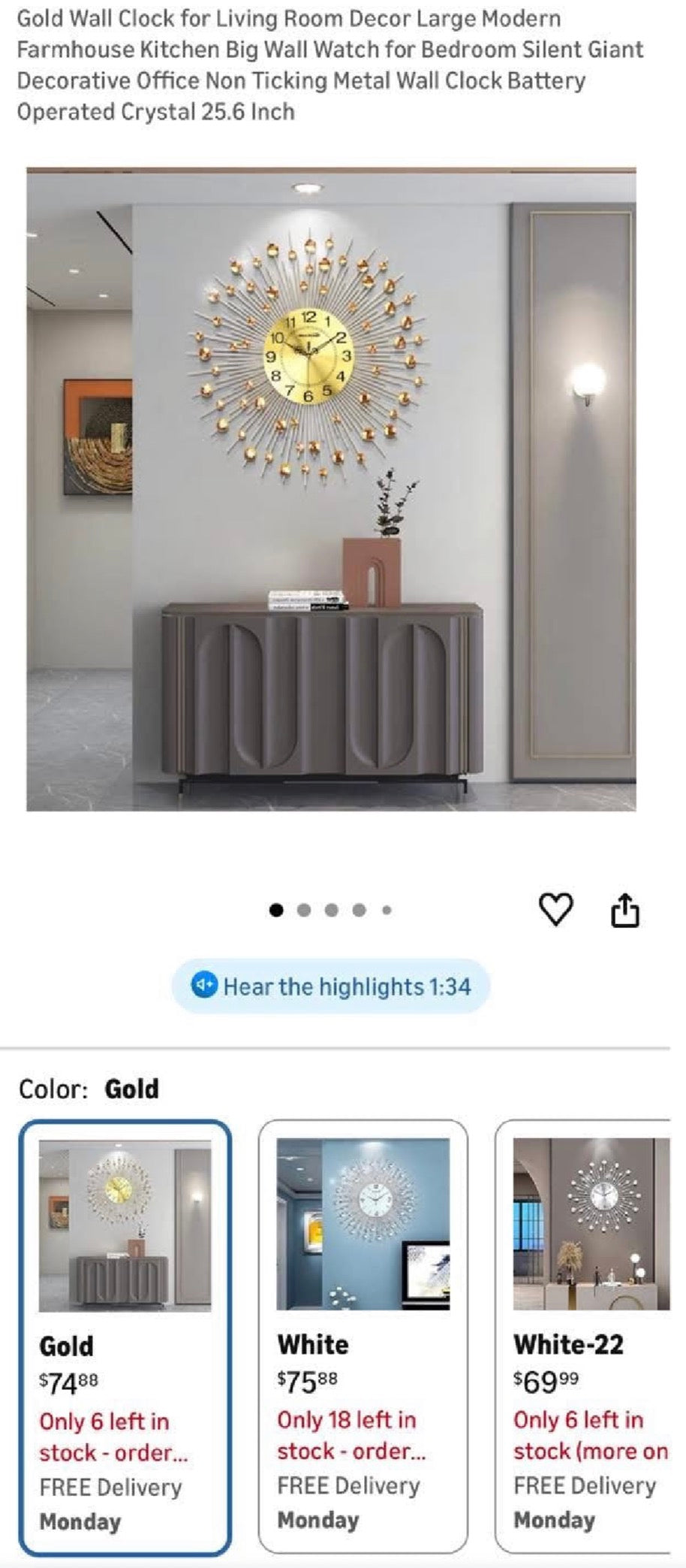 Gold wall clock