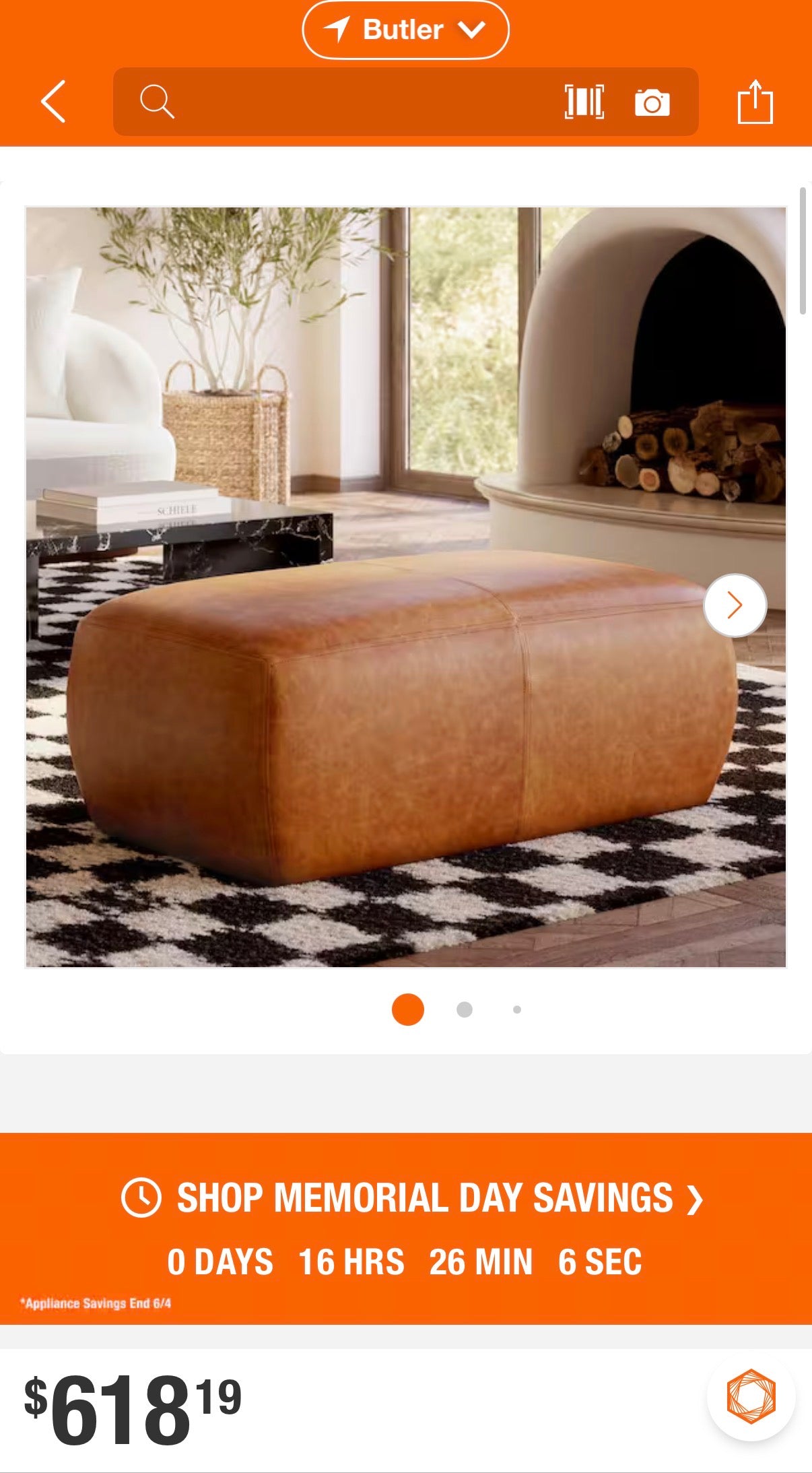 Tan Leather Ottoman