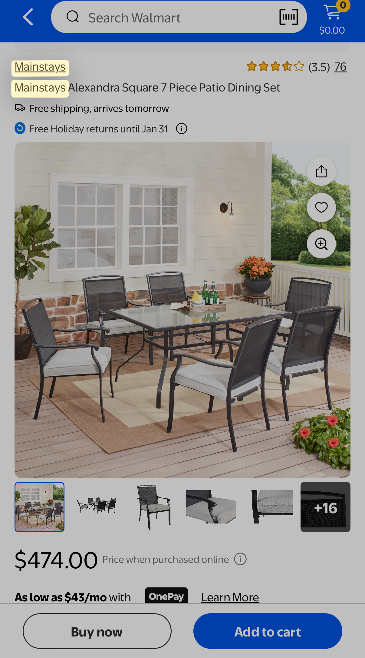 Mainstay 6-piece Outdoor Chair Set + Cushions