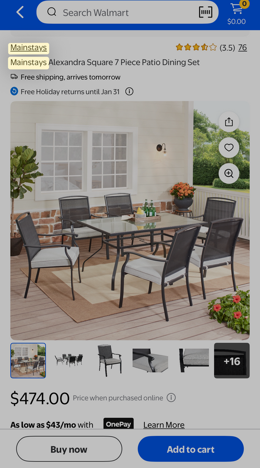 Mainstay 6-piece Outdoor Chair Set + Cushions