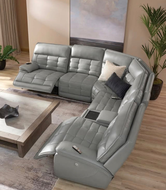 Triple Power Zero Gravity Gray Leather Reclining Sectional with Heat