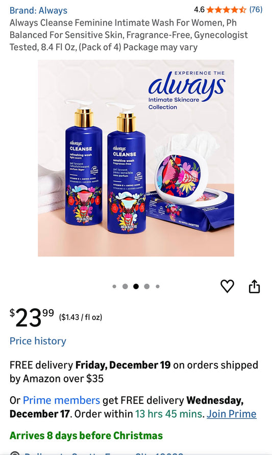 Always Unscented Wash 4 pack