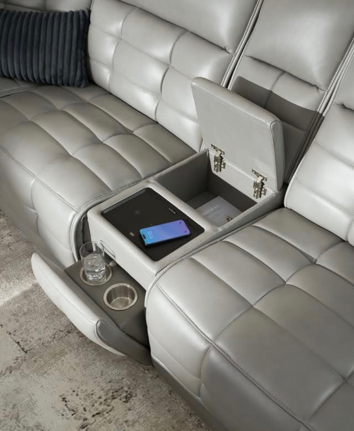 Triple Power Zero Gravity Gray Leather Reclining Sectional with Heat