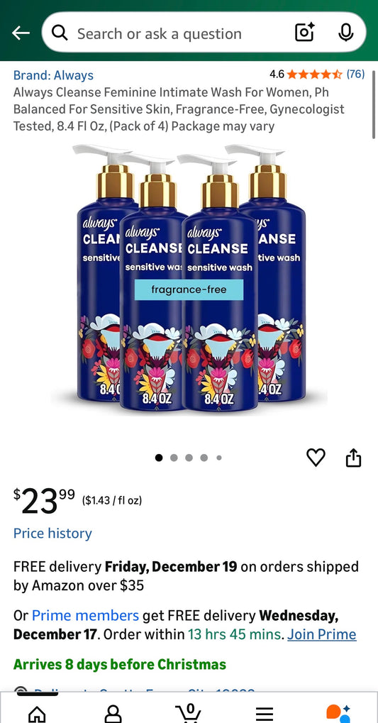 Always Unscented Wash 4 pack